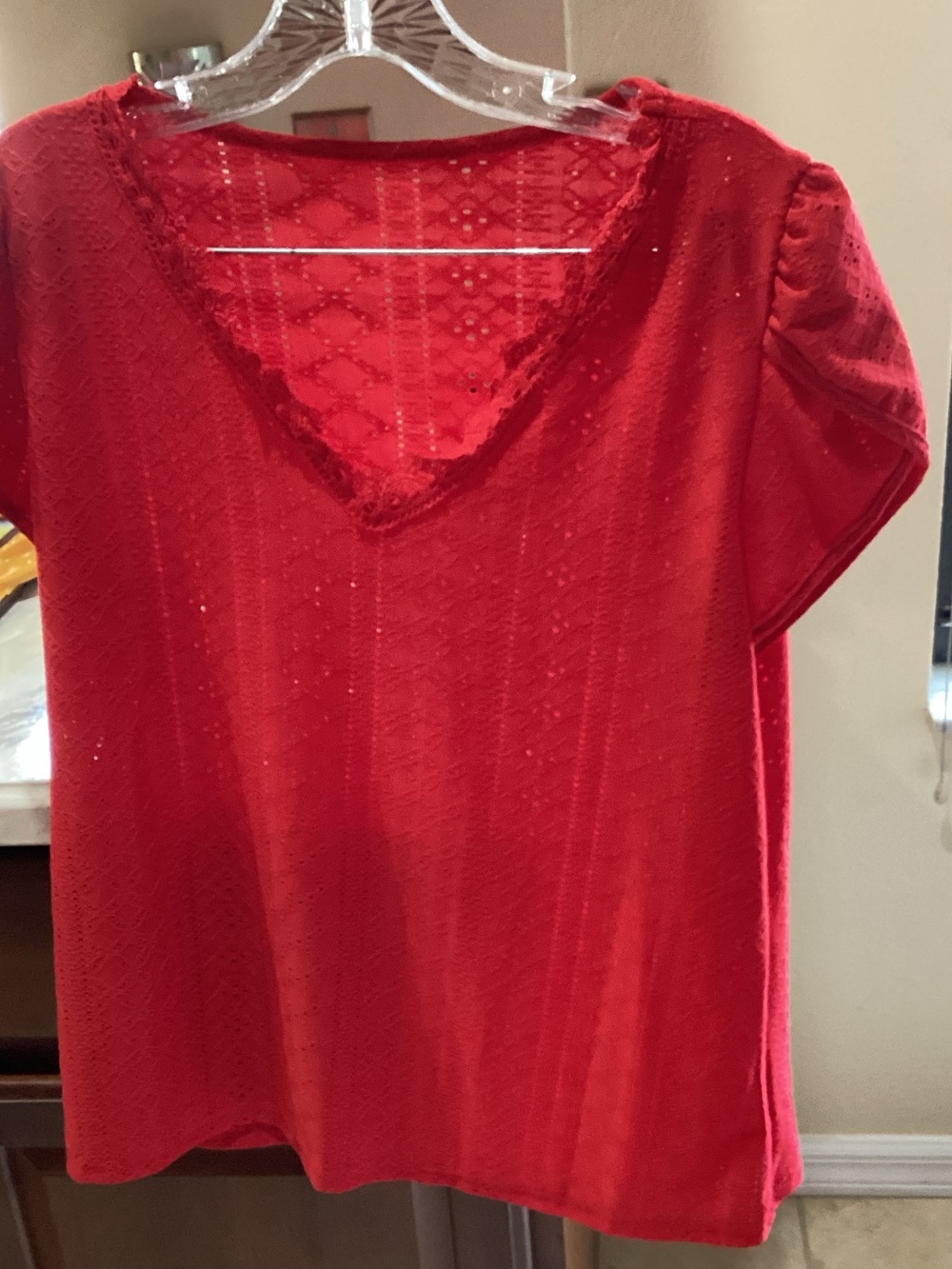 Red V-Neck Lace Detail Women's Top